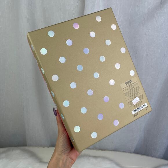 💕 Victoria’s Secret PINK Gift Display Decor Box Gold Brown Holograph Polka Dots - Picture 11 of 16